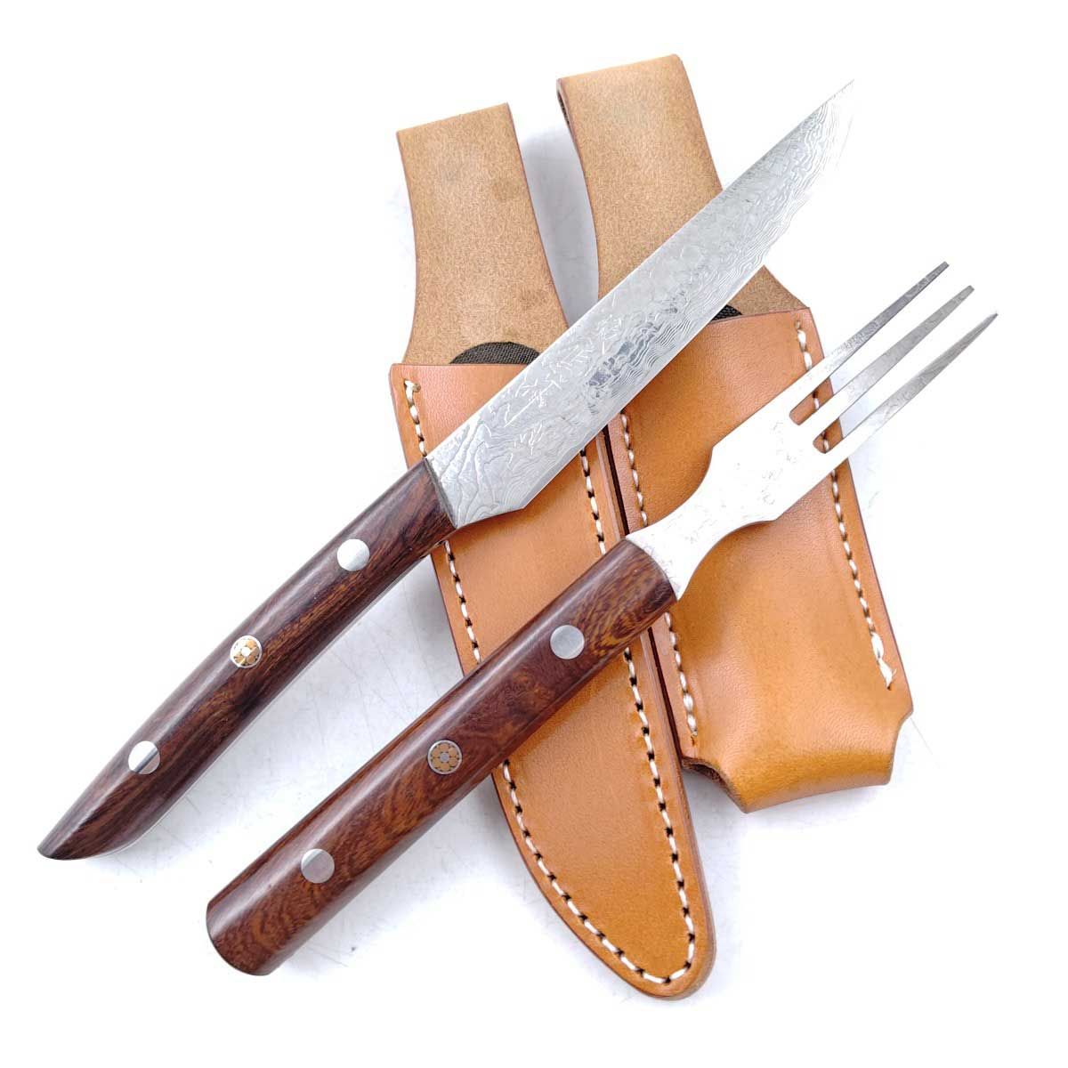 越前数馬 ダマスカス ステーキナイフ＆フォーク セット