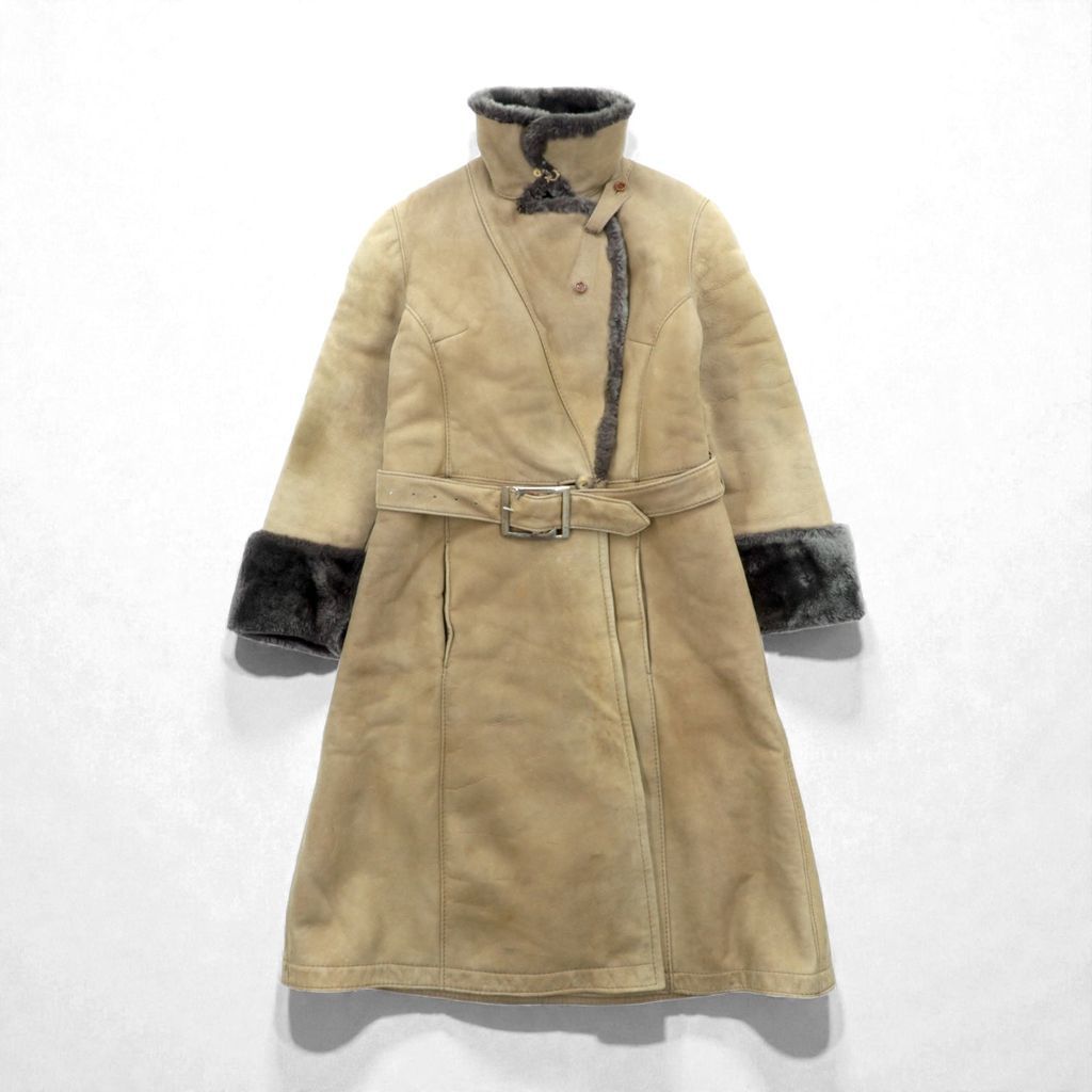 LOEWE ムートンコート シアリング ロングコート XL ファー襟 ベルト