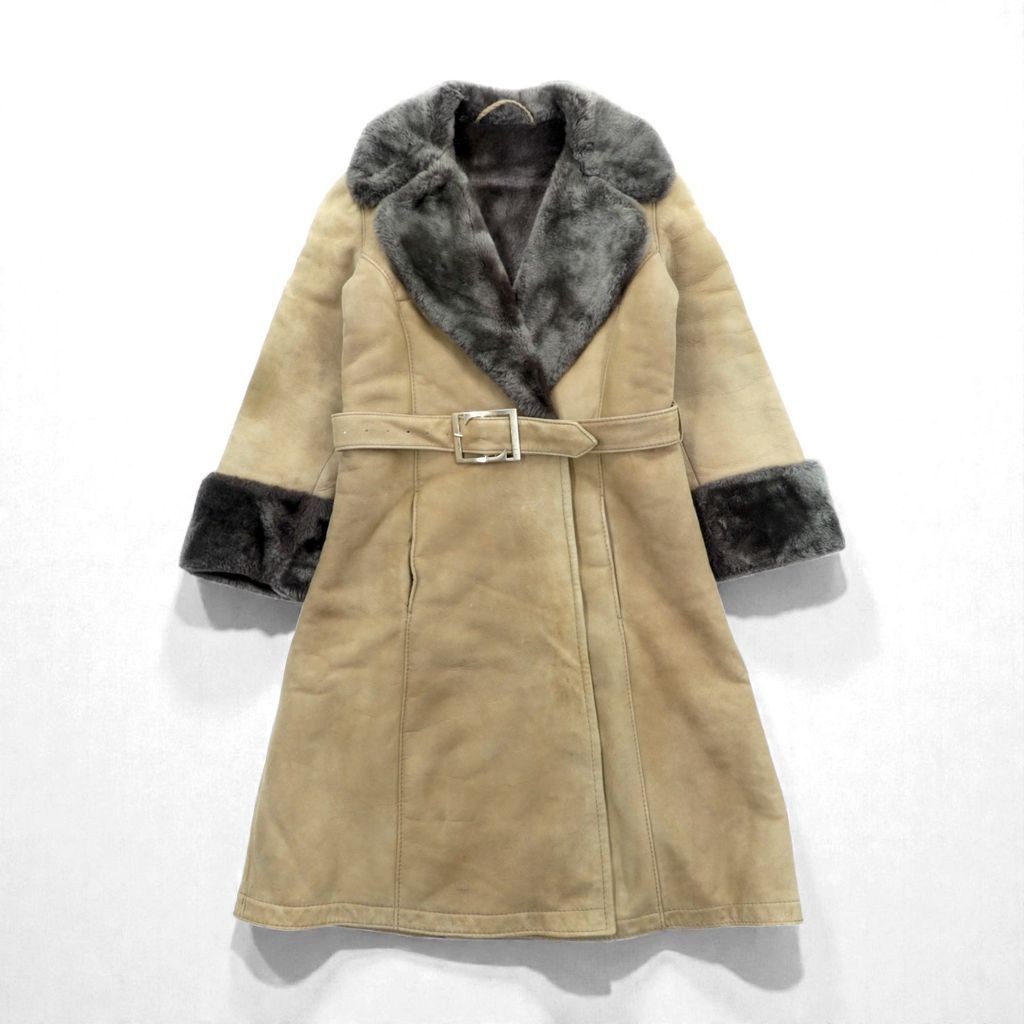 LOEWE ムートンコート シアリング ロングコート XL ファー襟 ベルト
