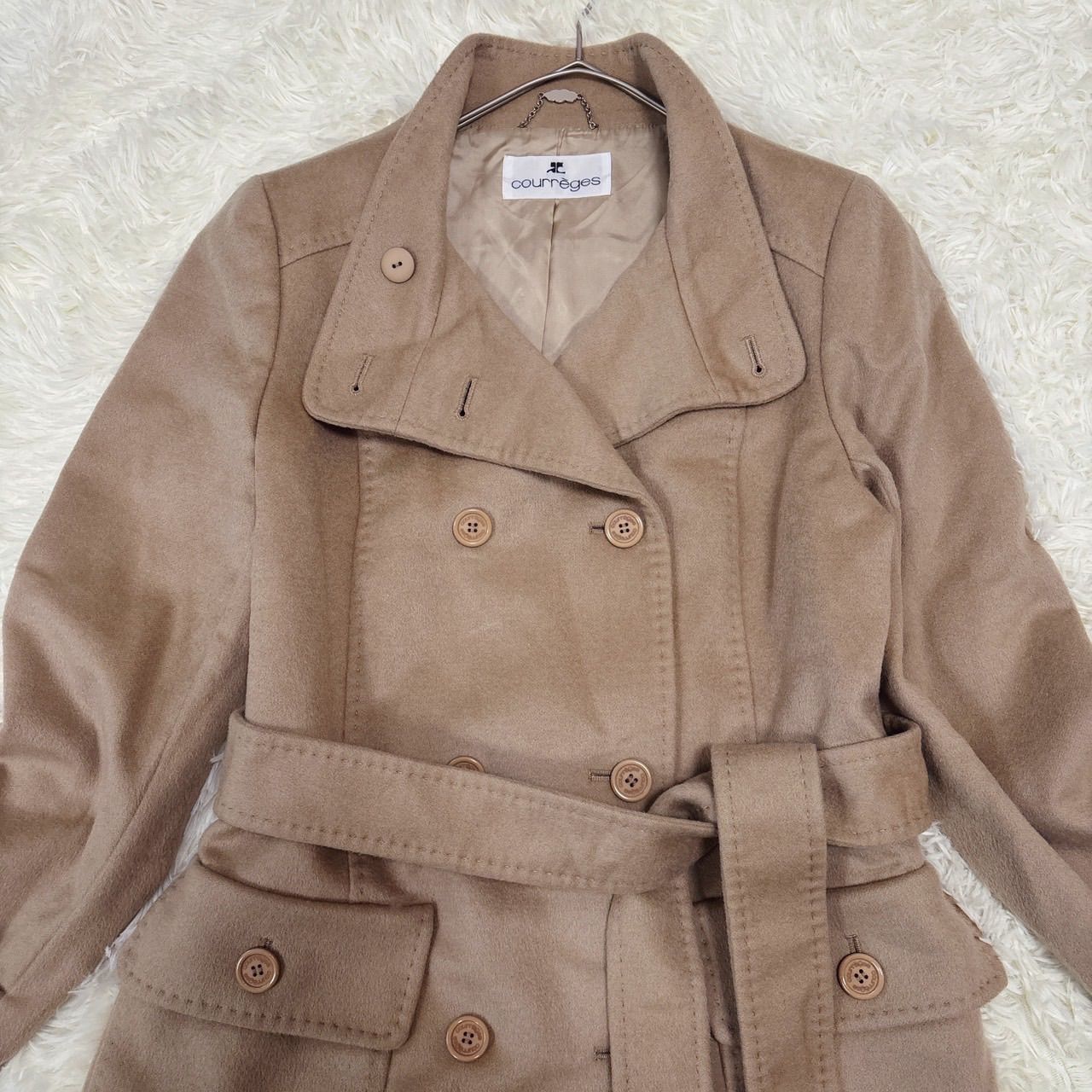 クレージュ courreges スタンドカラーコート ロング ライナー 38 クレージュ カシミヤ ウール B0872 Courregesのフリマアイテム一覧 ベルト付