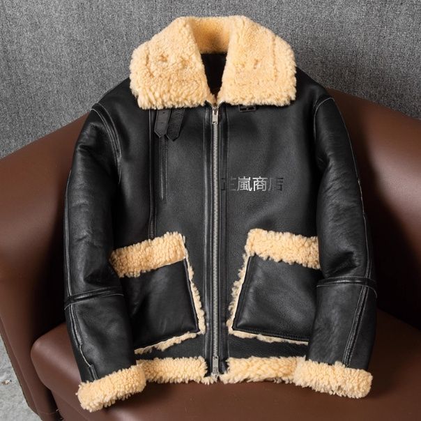 新作 本物ラムファー ムートンレザージャケット 衿付き 風防 & 防寒