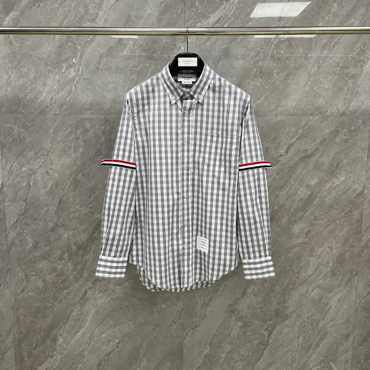 トム ブラウン ユニセックス カジュアル ロゴ チェック ストライプ シャツ サイズ XL