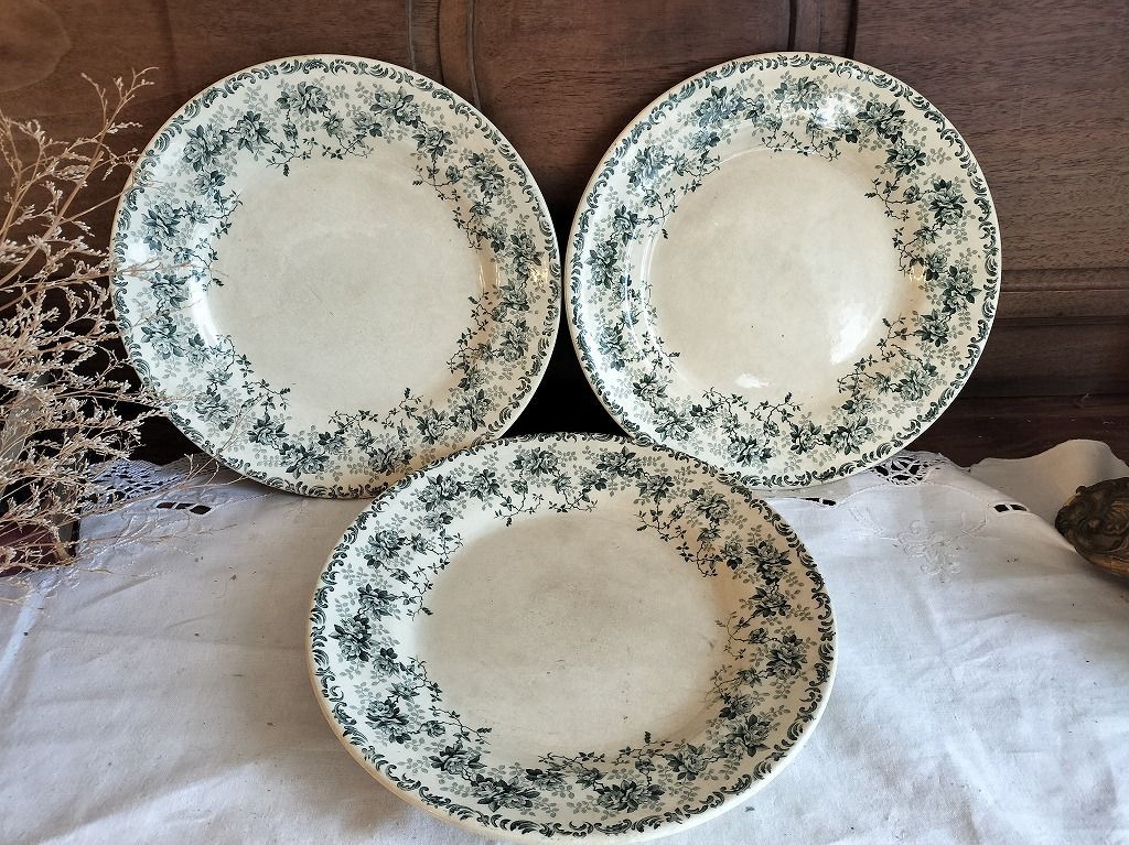 フランス アンティーク 購入 絵つき皿 Choisy Le Roi 装飾 皿 3枚