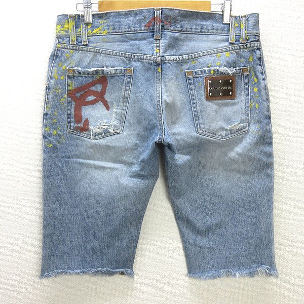 ドルチェアンドガッバーナ　ハーフパンツ　ハーフデニム　刺繍　ロゴ　y2k 30 H□ITALY製□ドルチェ&ガッバーナ/DOLCE & GABBANA ダメージ＆ペイント