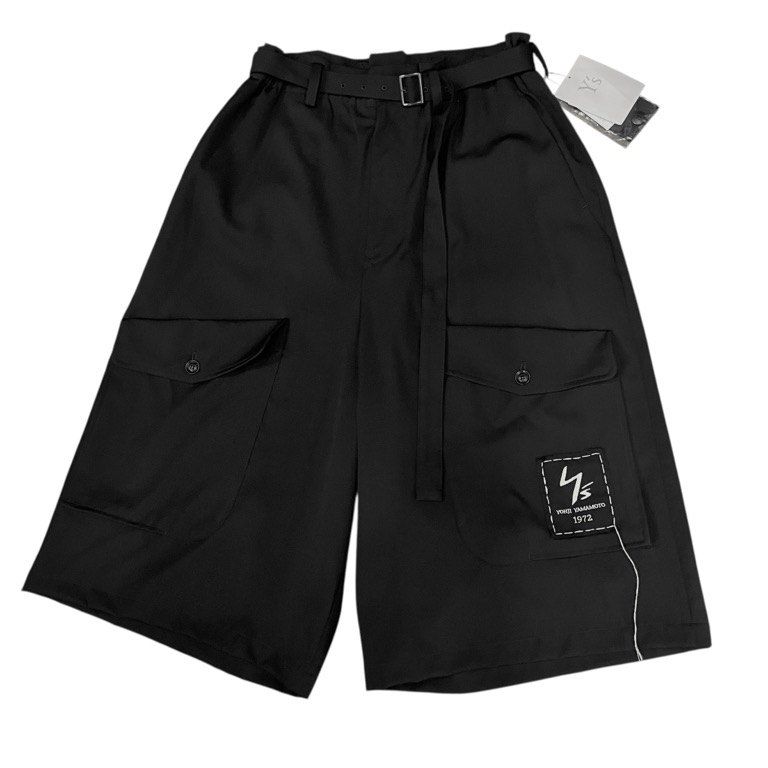 Y's 18SS ウールギャバジンロゴ刺繍パッチベルテッドサルエルカーゴ