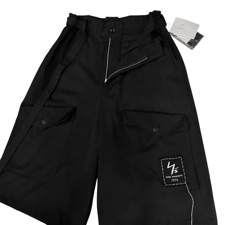 Y's 18SS ウールギャバジンロゴ刺繍パッチベルテッドサルエルカーゴ