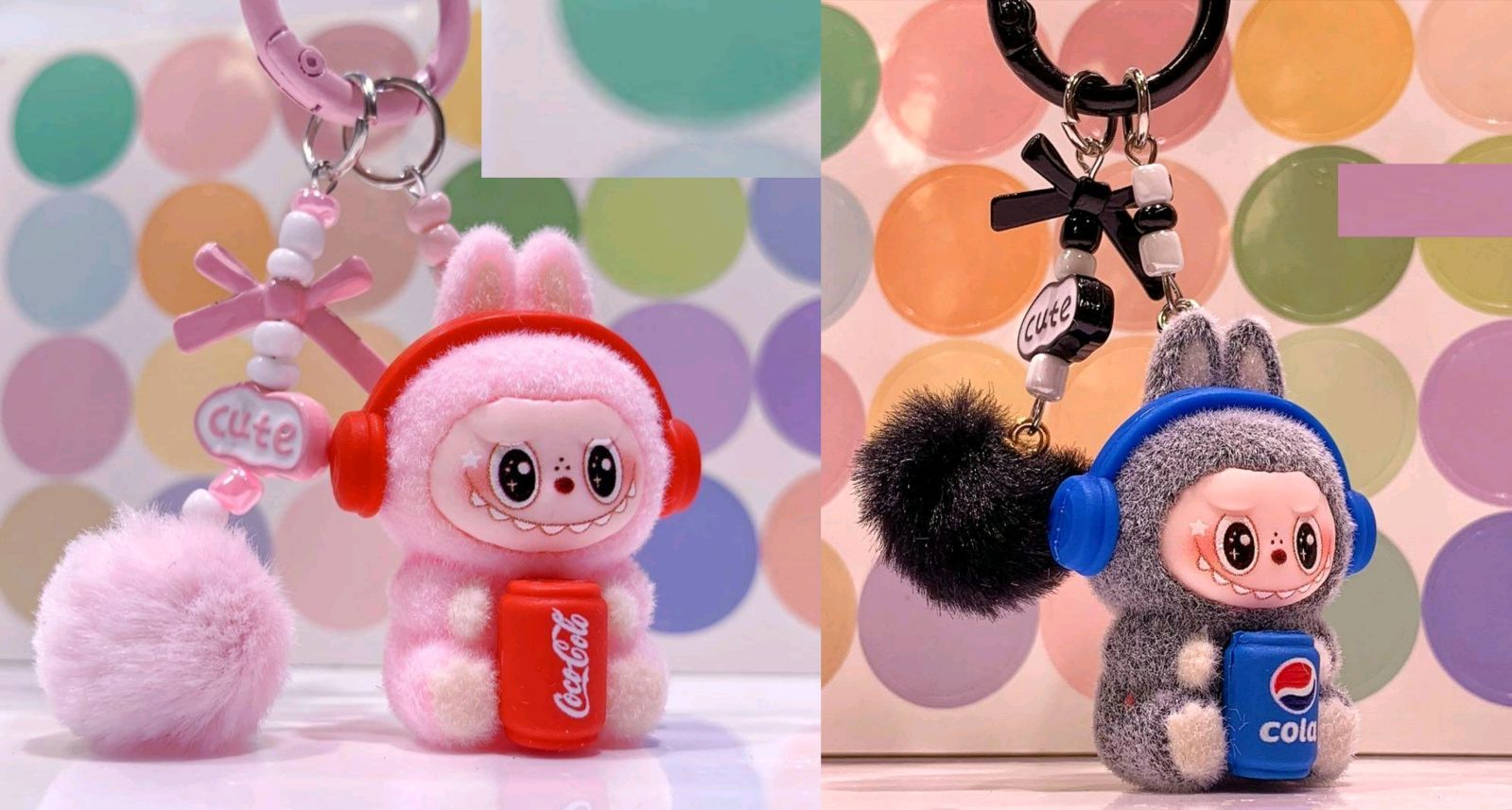 ラブブ ぬいぐるみキーホルダー 2点セット コーラ モコモコポンポン