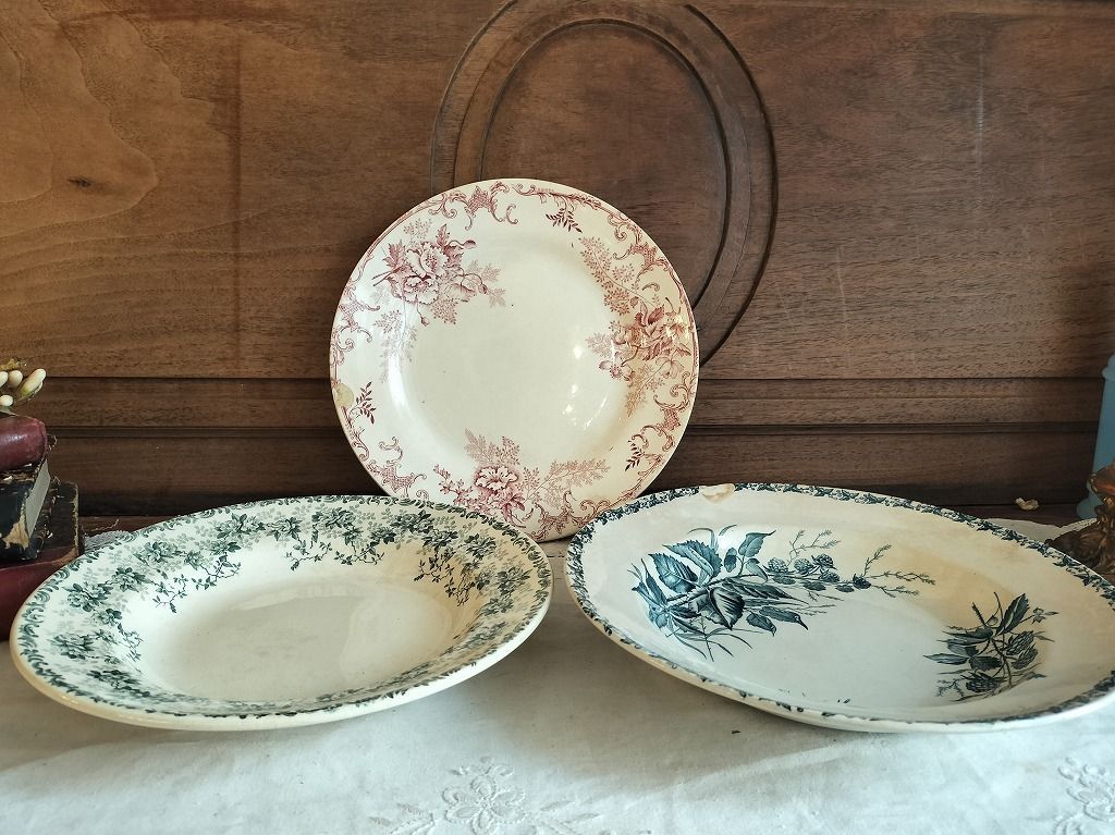 フランス アンティーク 絵つき皿 Choisy Le Roi 皿 3枚セット 1900年