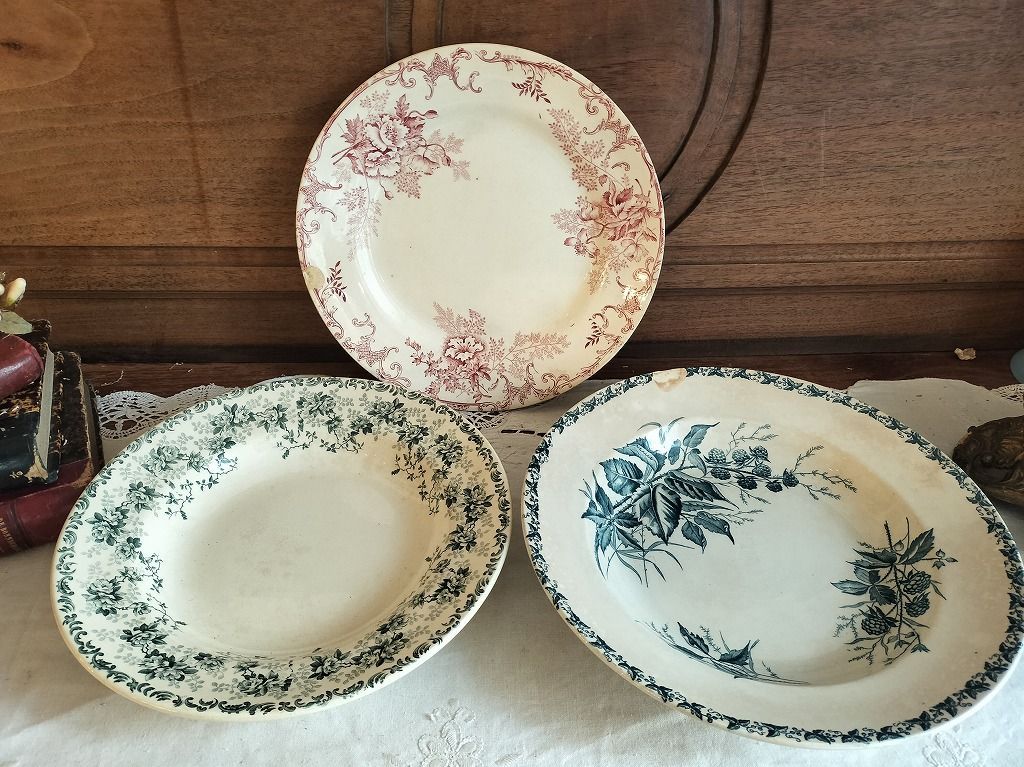 フランス アンティーク 絵つき皿 Choisy Le Roi 皿 3枚セット 1900年