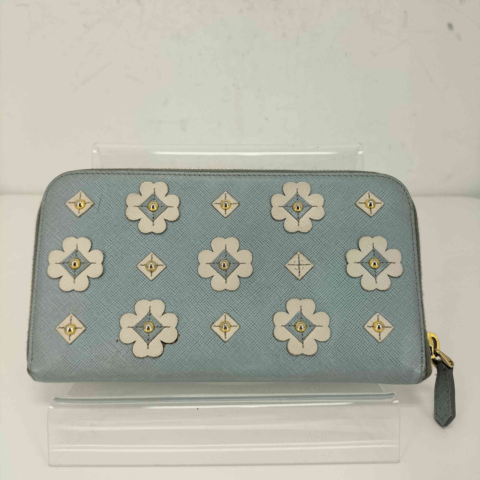 プラダ PRADA ラウンドジップ フラワーモチーフ ロングウォレット