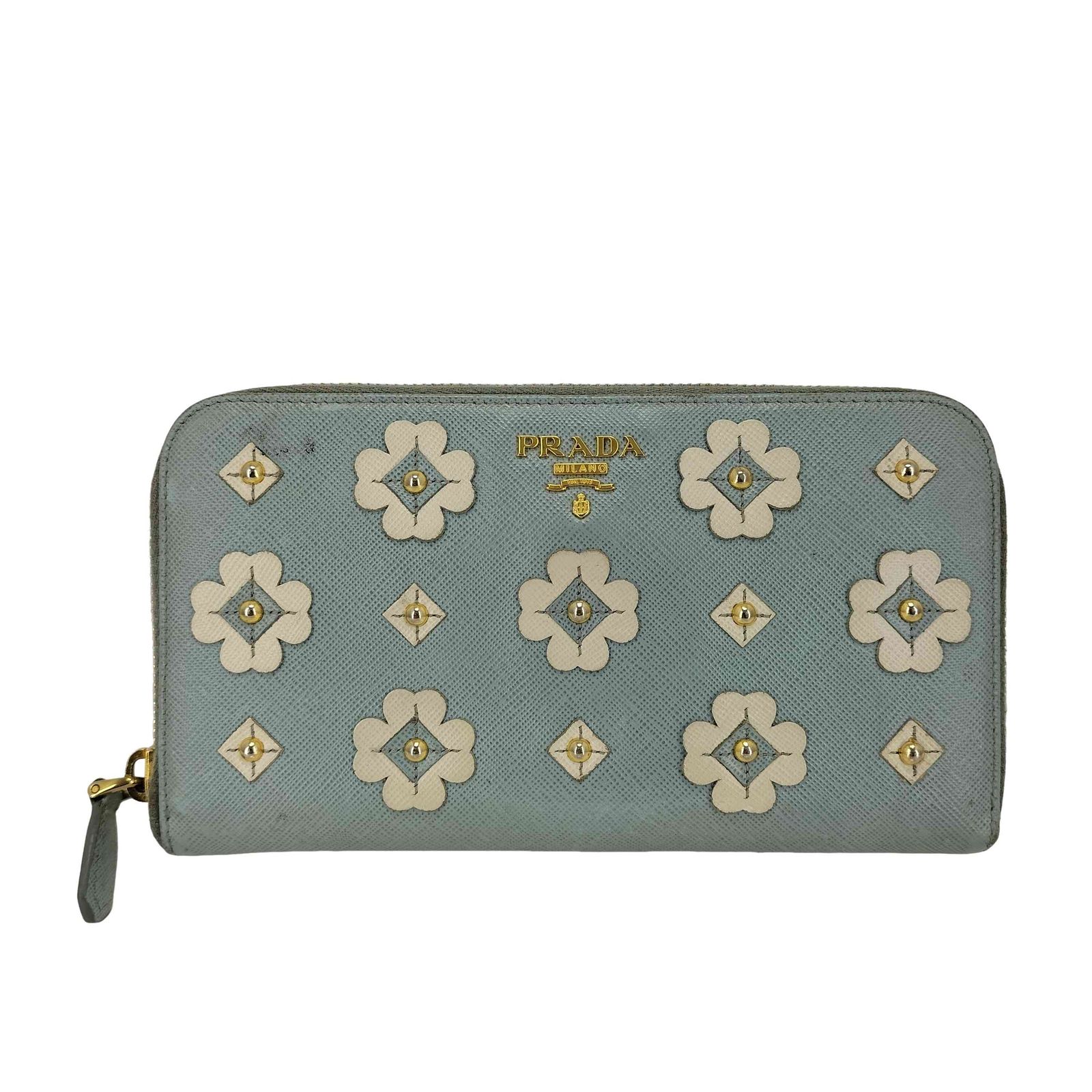 プラダ PRADA ラウンドジップ フラワーモチーフ ロングウォレット