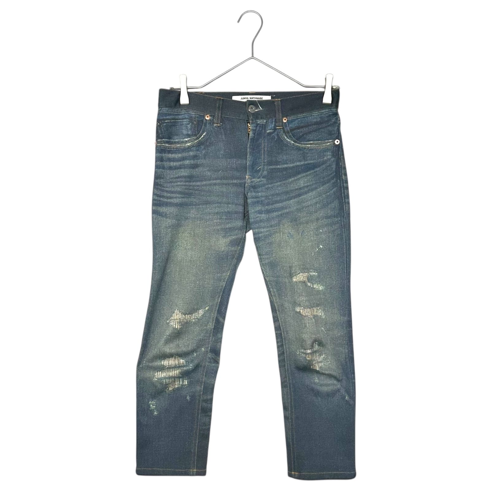 COMME des GARCONS JUNYA コムデギャルソンジュンヤワタナベ 10 SS ダメージ 加工 デニム 転写 スリム パンツ JE P 201 XS インディゴ AD 2009