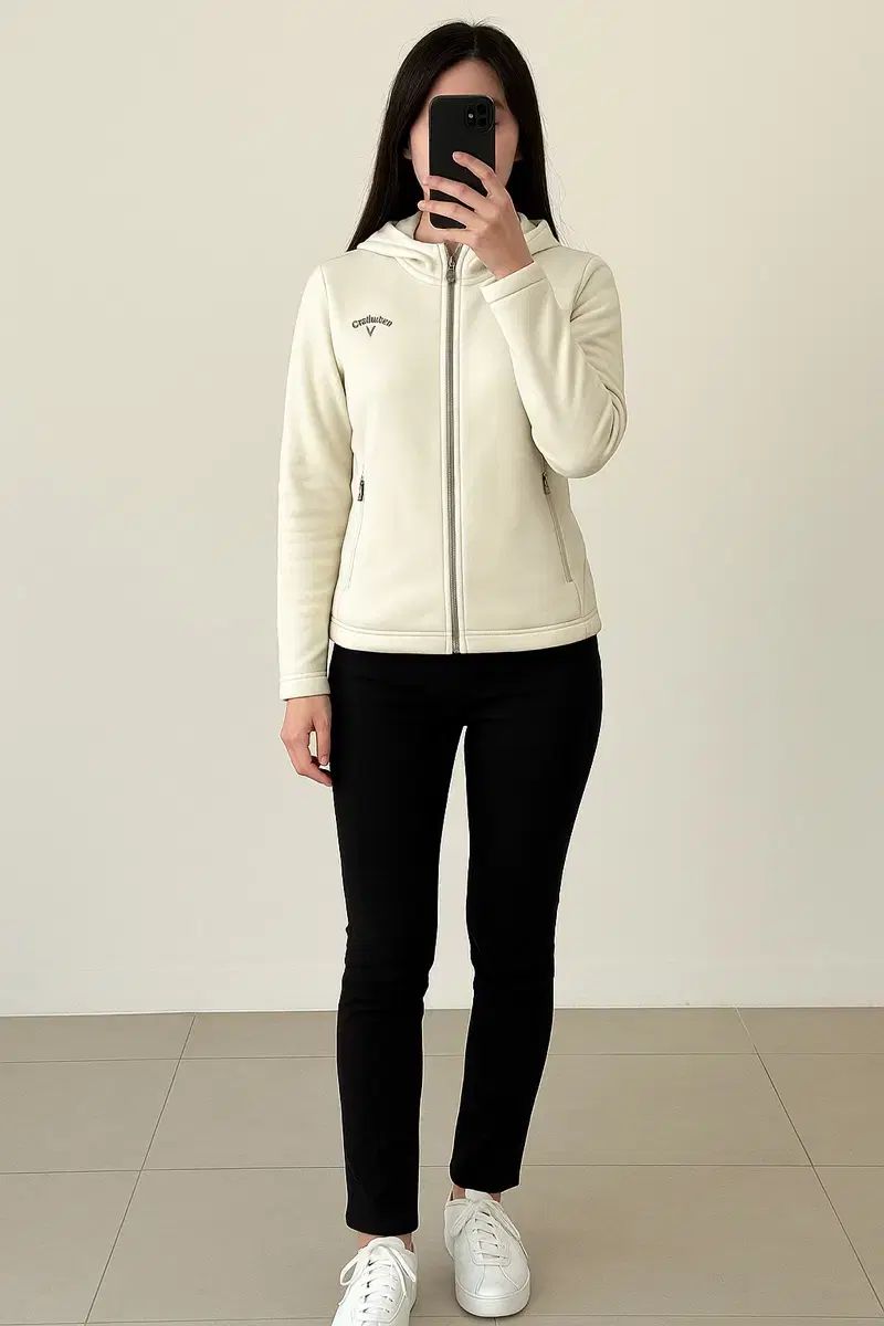 キャロウェイ レディース 軽量 ダウン フード ジップアップ アイボリー ゴルフウェア