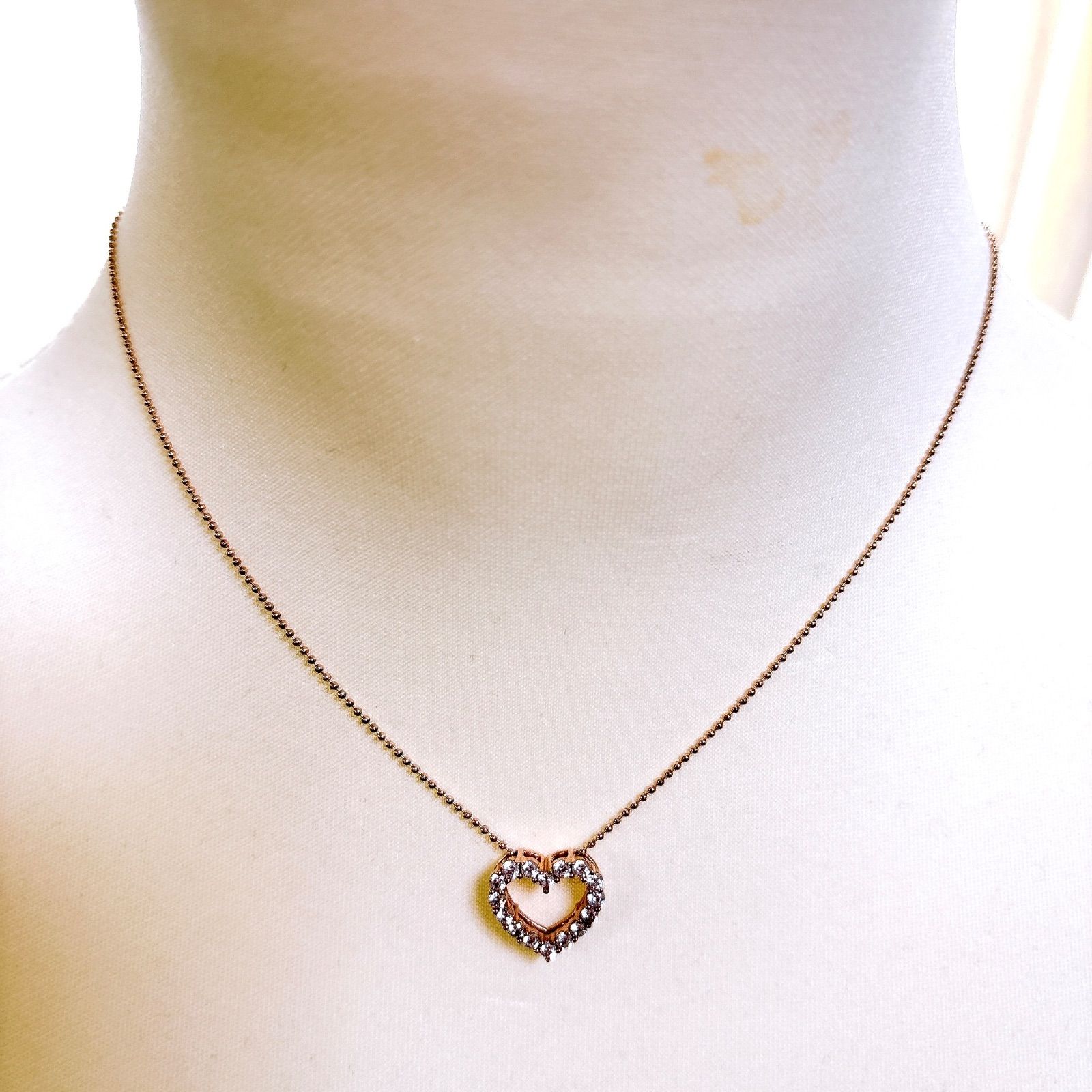 ジュエリーツツミネックレスハート 925 ラインストーンピンクゴールド