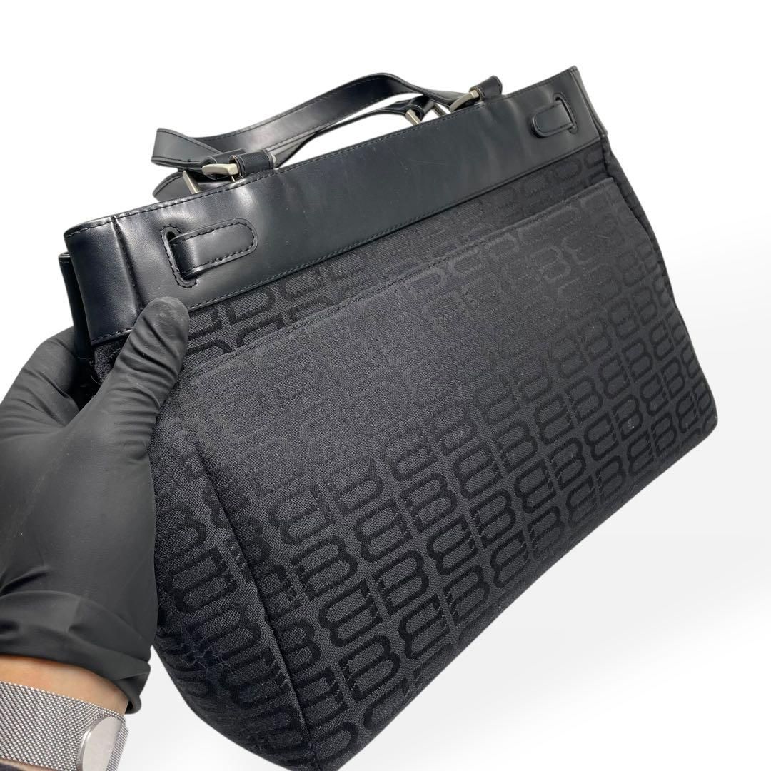 【極美品】BALENCIAGA バッグ　レザー　巾着　スエード　BBロゴ 極美品 BALENCIAGA トートバッグ BB柄 キャンバス レザー ブラック