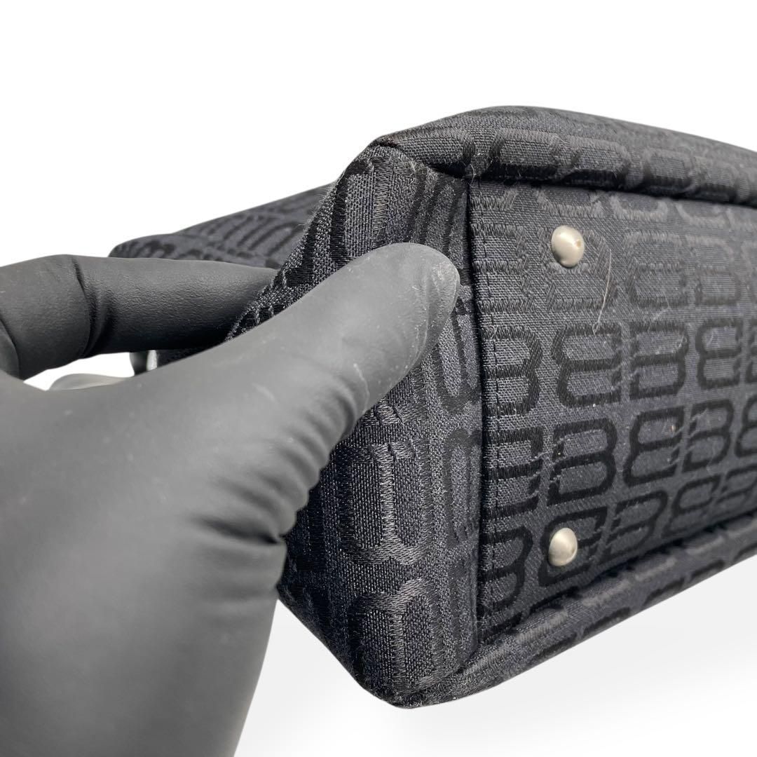 極美品 BALENCIAGA トートバッグ BB柄 キャンバス レザー ブラック
