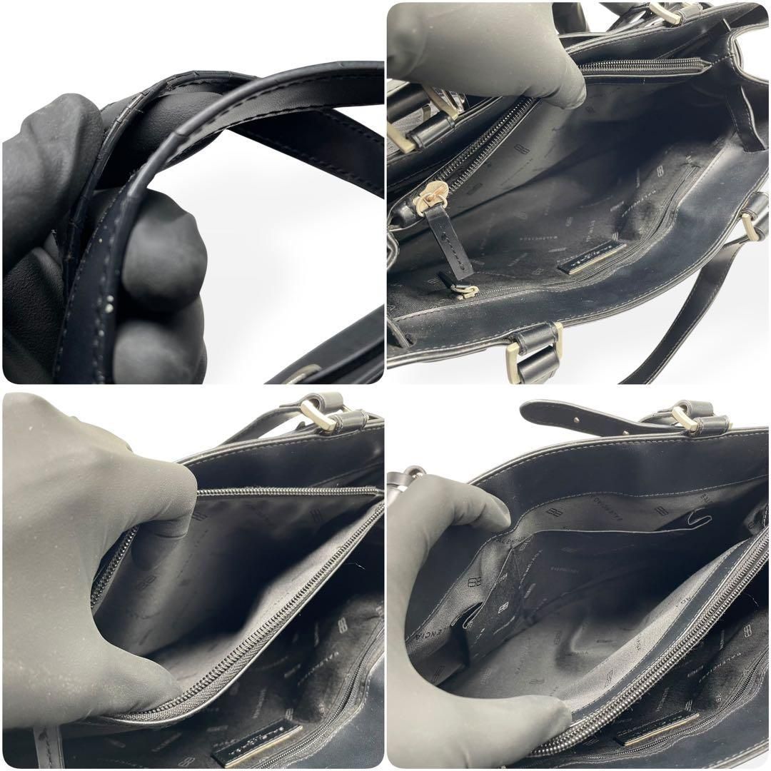 極美品 BALENCIAGA トートバッグ BB柄 キャンバス レザー ブラック