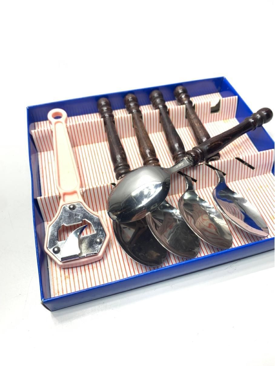 未使用 アンティークスプーンセット 5本 栓抜き ウッド A2821A00