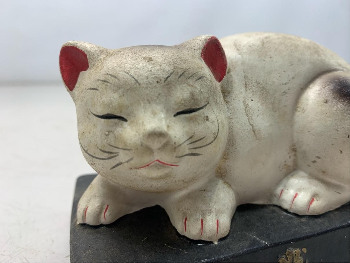 昭和レトロ 日光東照宮 眠り猫 置物 陶器製 幅12cm 郷土玩具 縁起物
