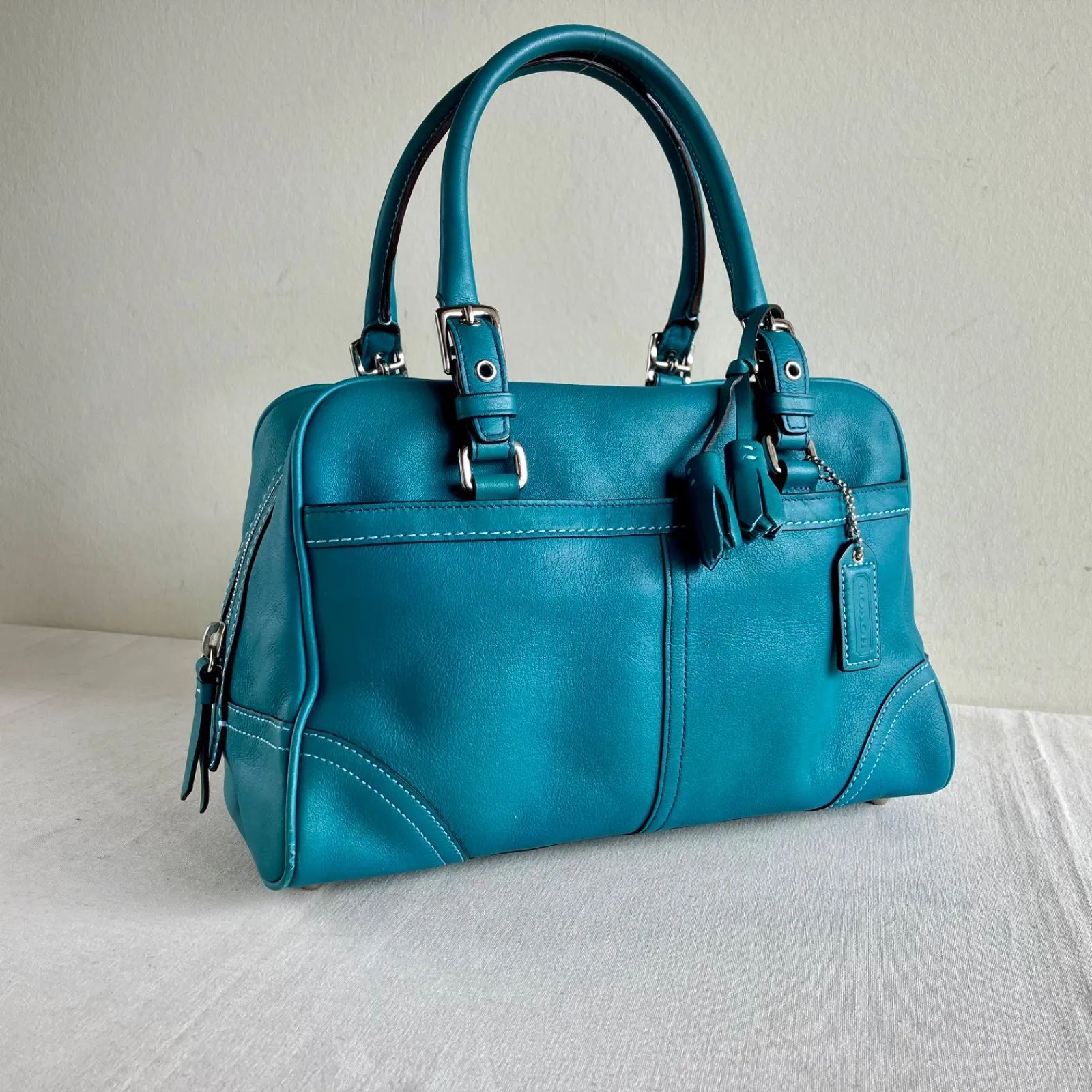 Coach Soho Leather Satchel Teal Turquoise Blue Full-Grain Purse