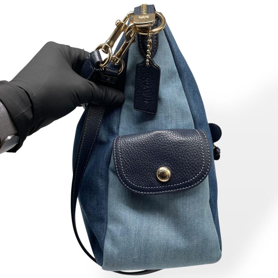 極美品 COACH ペニー ショルダーバッグ 2way デニム 大容量 ブルー系