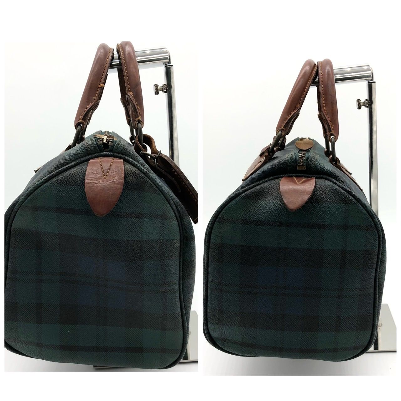 美品】ポロラルフローレン ミニボストンバッグ PVCレザー チェック柄