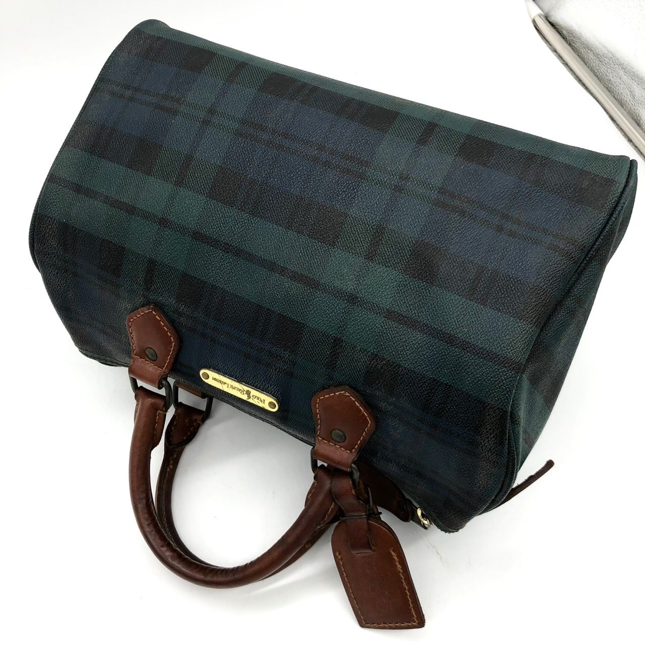 美品】ポロラルフローレン ミニボストンバッグ PVCレザー チェック柄