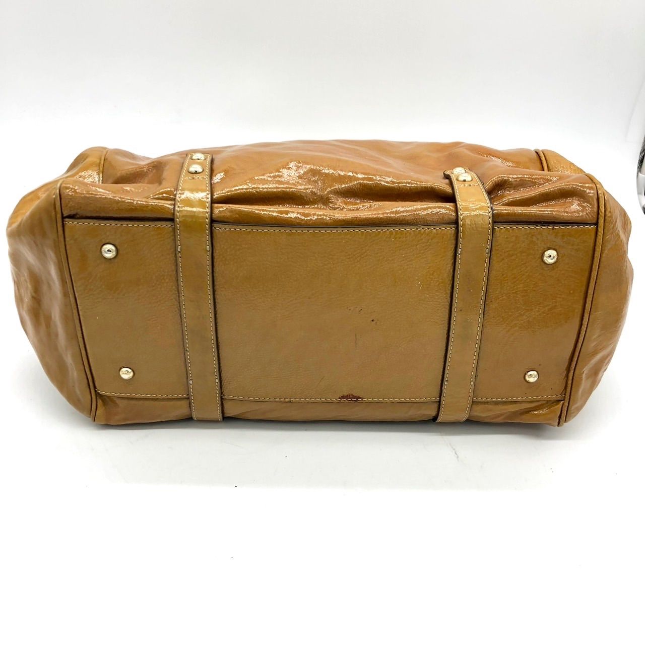 美品】マックスマーラ MaxMara エナメルレザー トートバッグ キャメル 