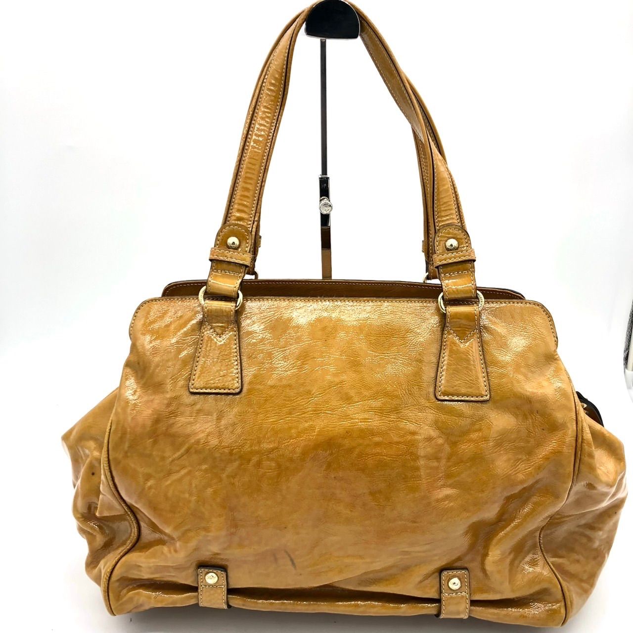 美品】マックスマーラ MaxMara エナメルレザー トートバッグ キャメル 