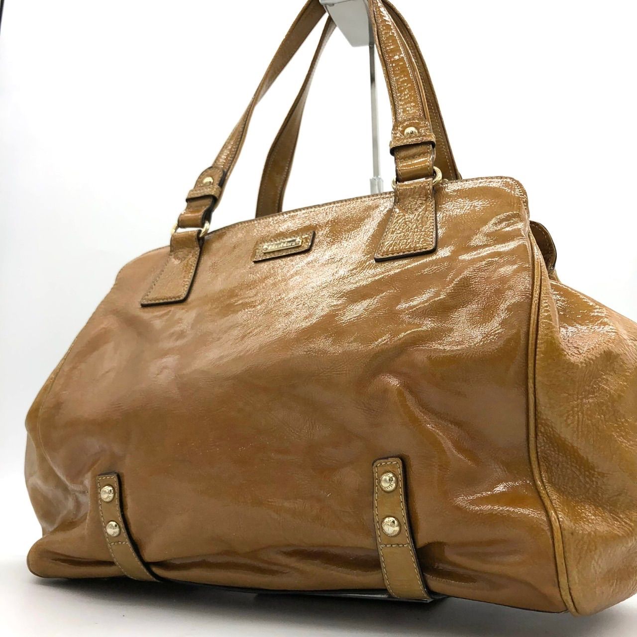 美品】マックスマーラ MaxMara エナメルレザー トートバッグ キャメル 