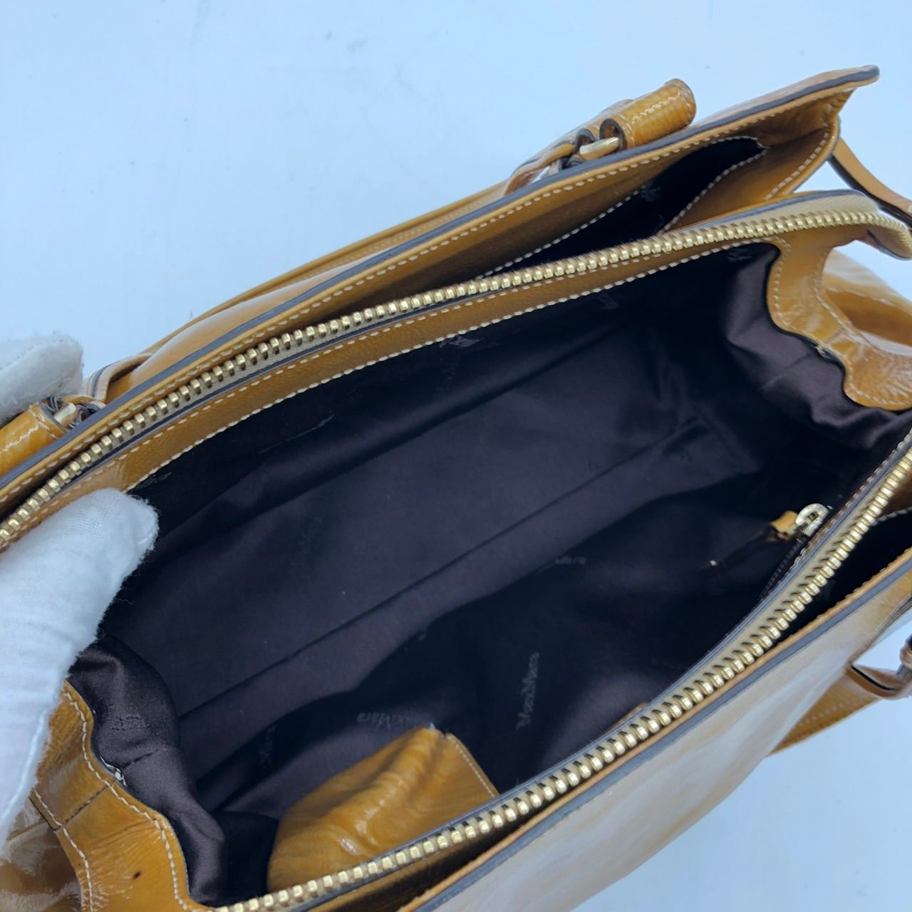 美品】マックスマーラ MaxMara エナメルレザー トートバッグ キャメル