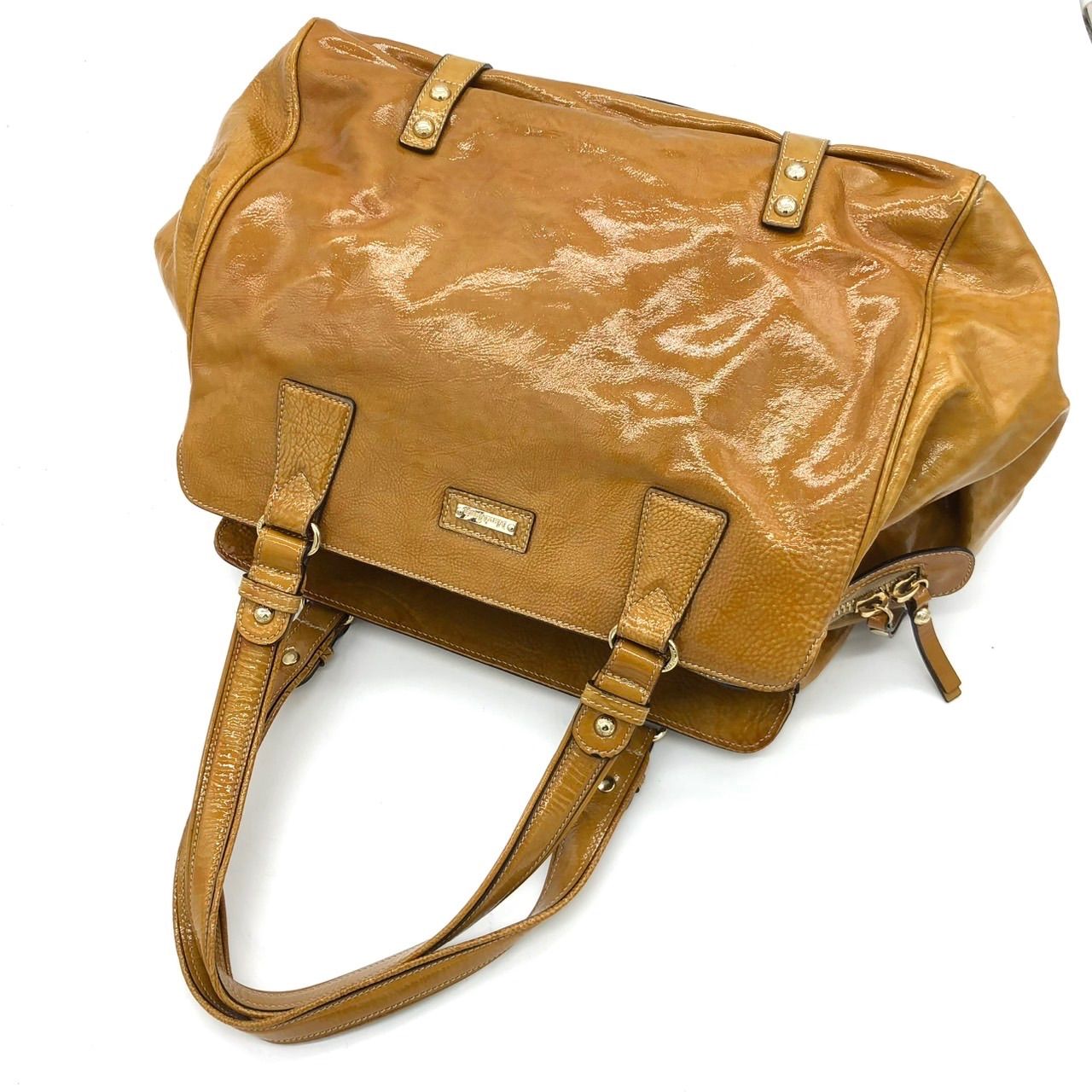 美品】マックスマーラ MaxMara エナメルレザー トートバッグ キャメル 