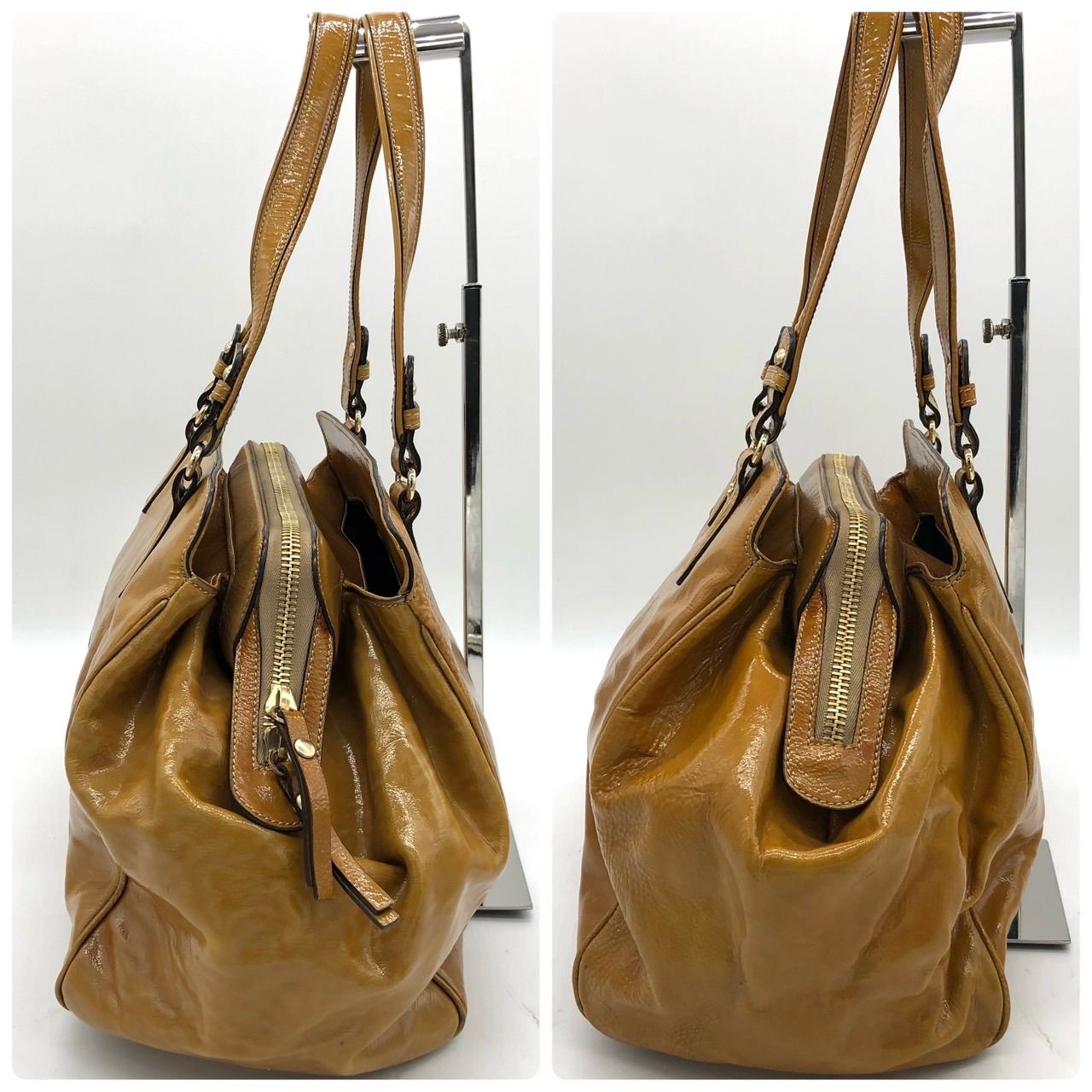 美品】マックスマーラ MaxMara エナメルレザー トートバッグ キャメル 