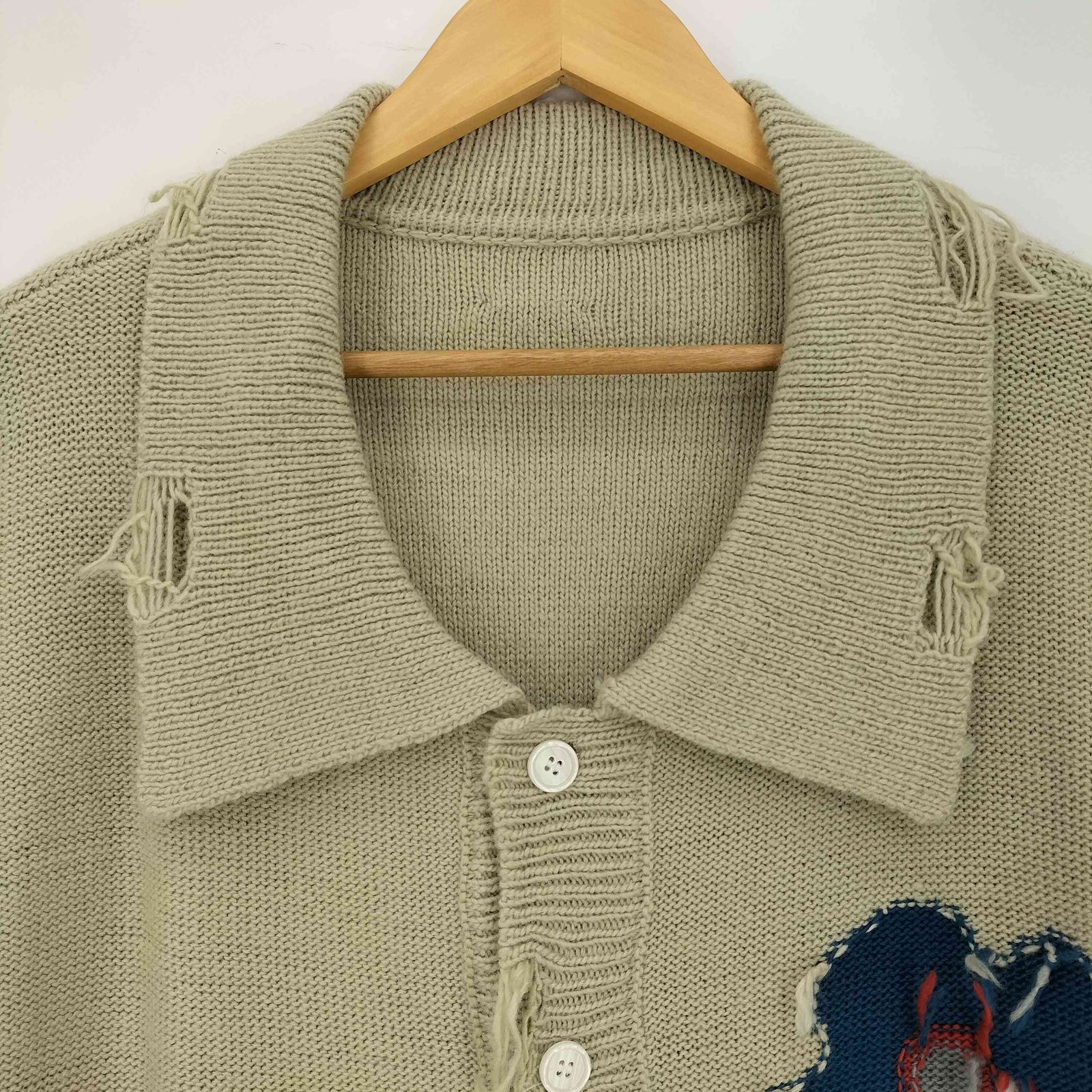 カンファーウッド CAMPHOR WOOD damage flower motif knit shirt