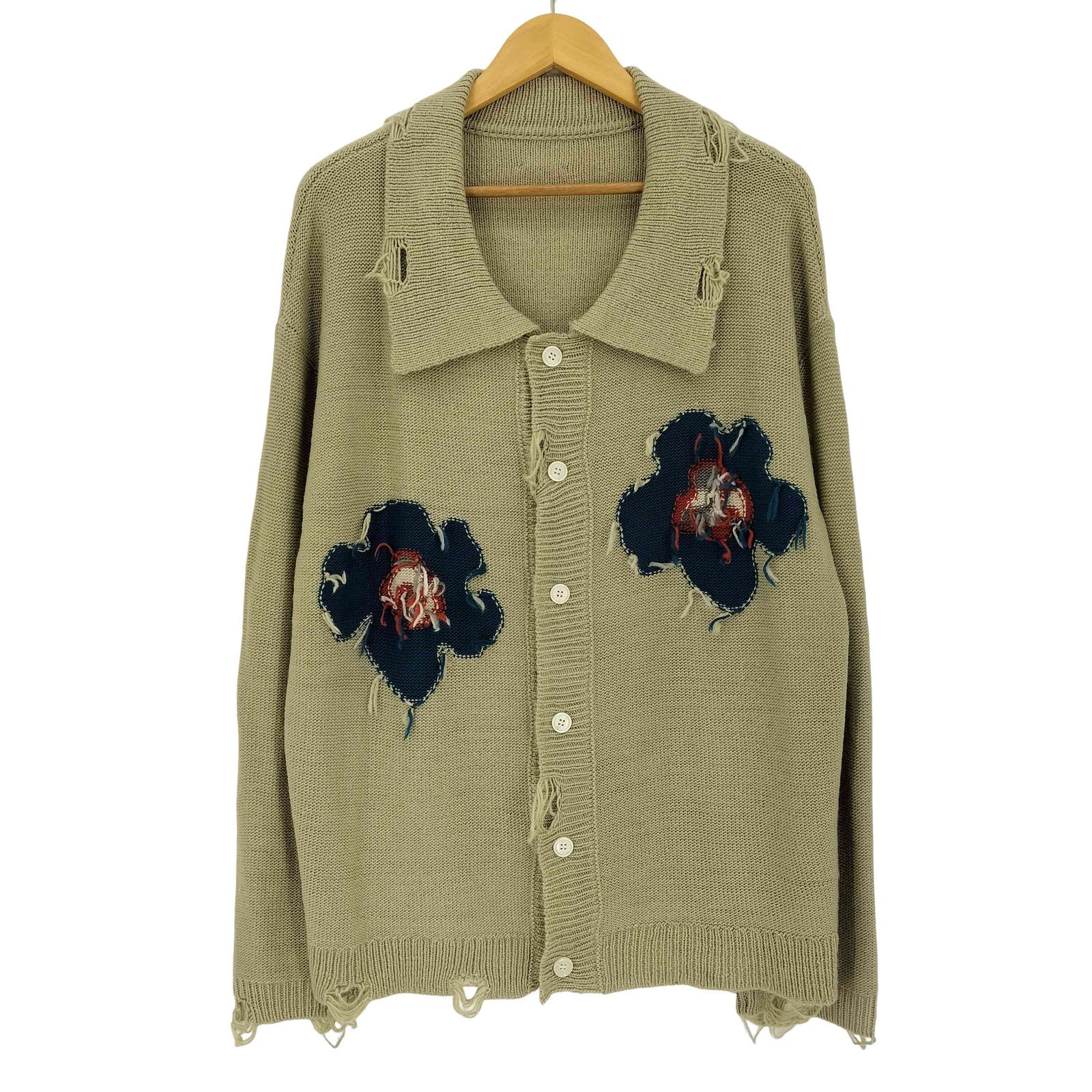 カンファーウッド CAMPHOR WOOD damage flower motif knit shirt