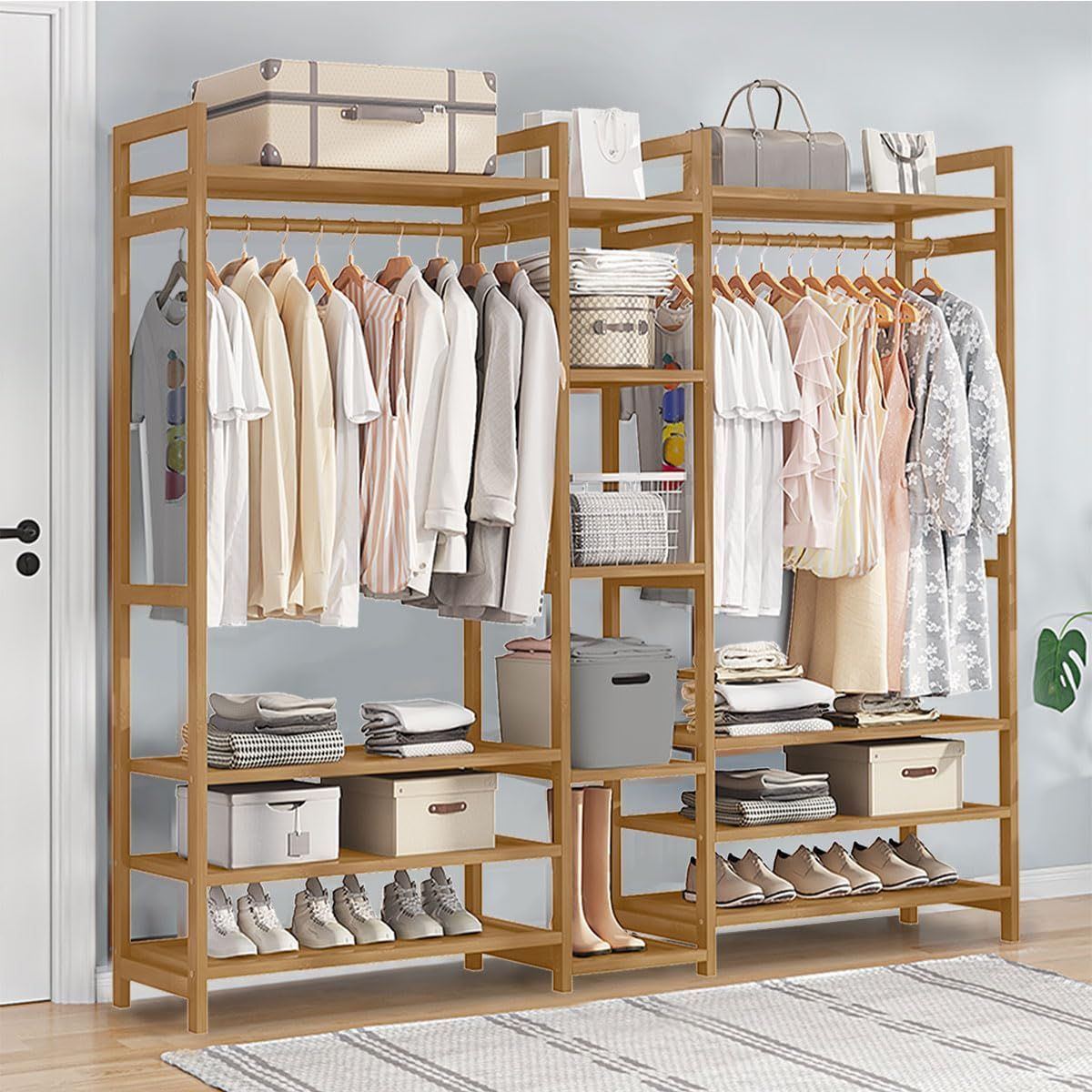 ハンガーラック 天然竹製 ワードローブ クローゼット コートハンガー