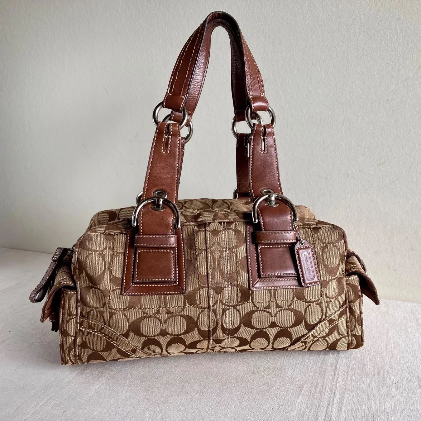 Coach Brown Leather Satchel Handbag Soho Purse w Side Pockets