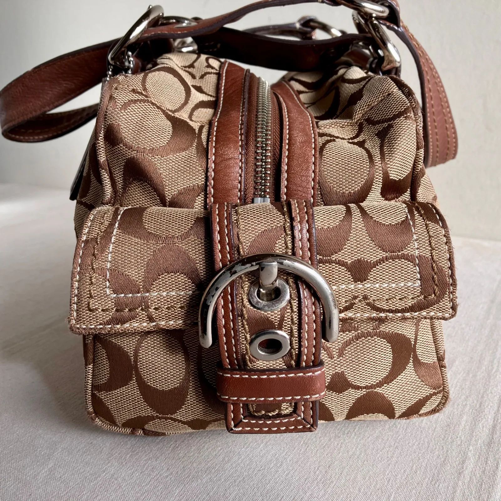 Coach Brown Leather Satchel Handbag Soho Purse w Side Pockets