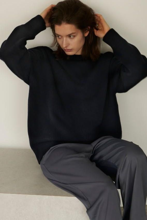 893 t lounge WRAY ラウンジレイ ウールカシミヤ ビッグシルエット クルーネック ニット F ネイビー