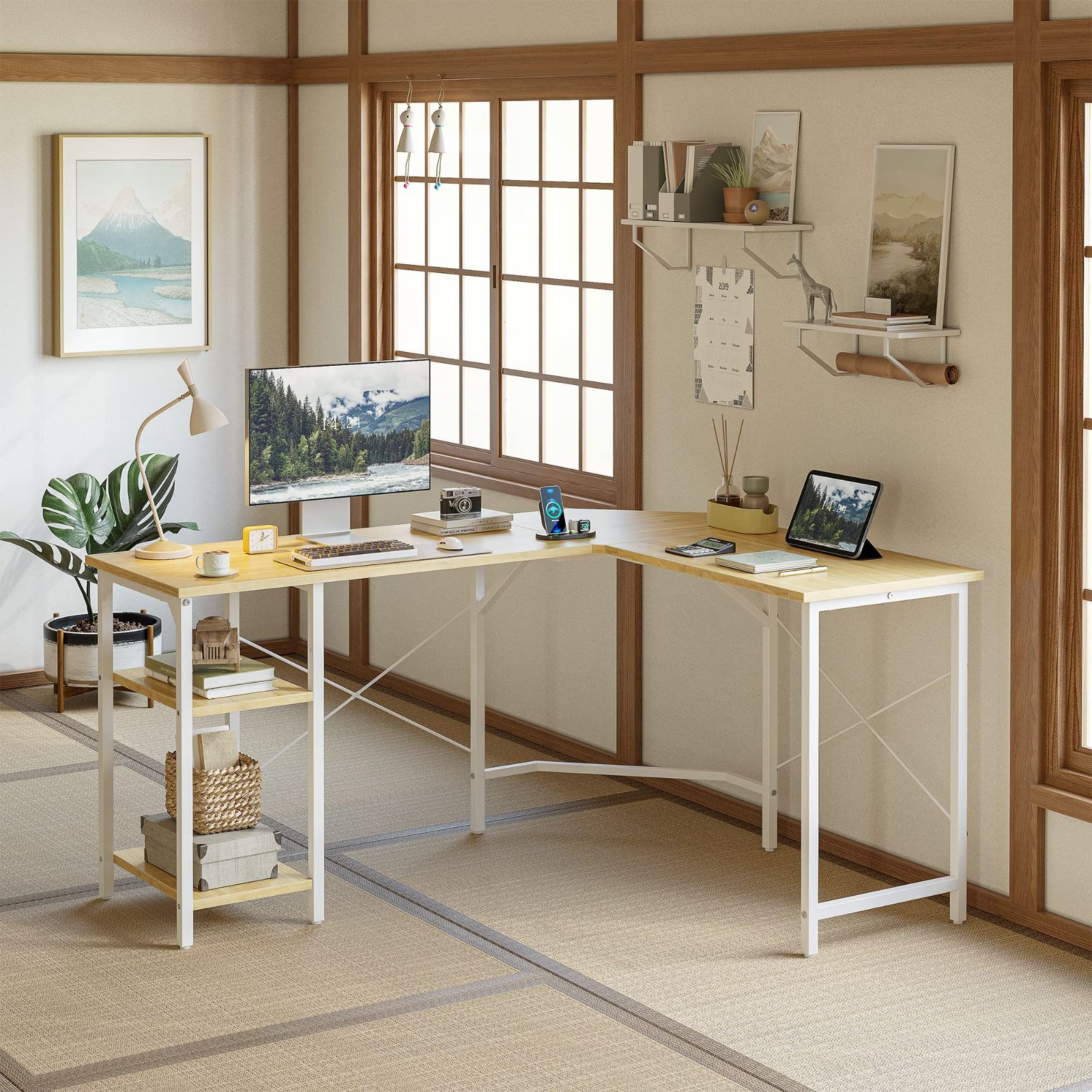 CubiCubi l字デスク 幅150 奥行き120 cm ラック付き パソコンデスク 収納 安定性 組み立て簡単 一人暮らし ナチュラル