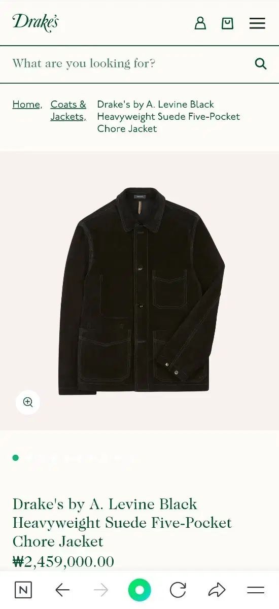 ドレイクス Aaron Levine ブラック スウェード チョア ジャケット 38