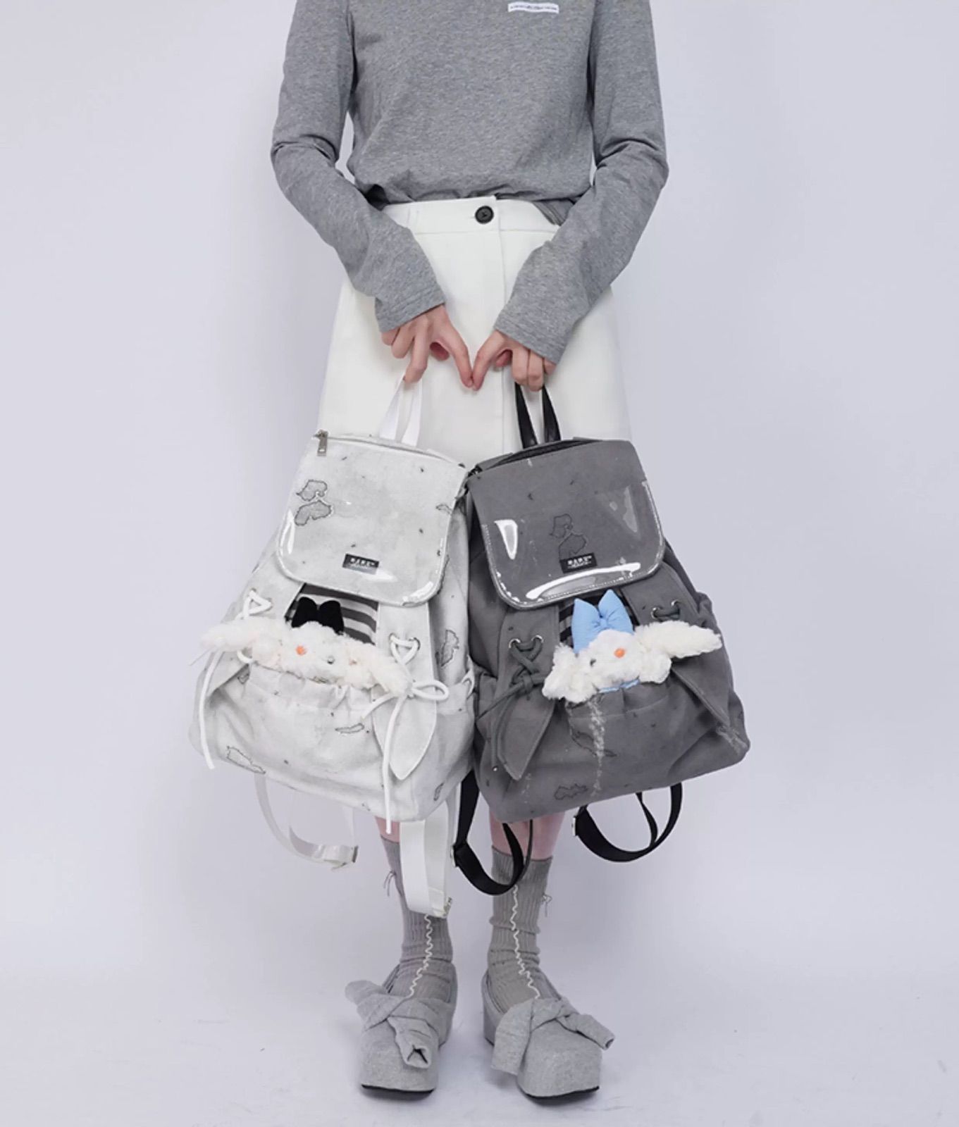 うさぎ グレー アニマル リュック レディース バックパック ぬいぐるみ