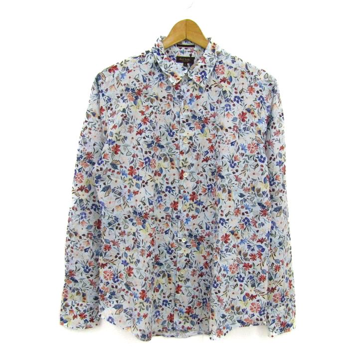 ポールスミス 長袖シャツ トップス 花柄 コットン メンズ Lサイズ ブルー Paul Smith