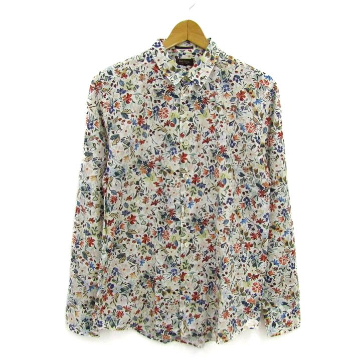 ポールスミス 長袖シャツ トップス 花柄 コットン 日本製 メンズ Lサイズ ホワイト Paul Smith