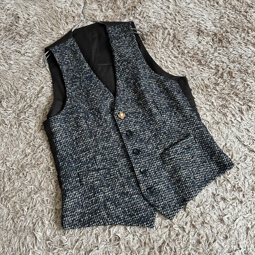 LARDINI ラルディーニ ツイード切替 ジレベスト 44 ネイビー