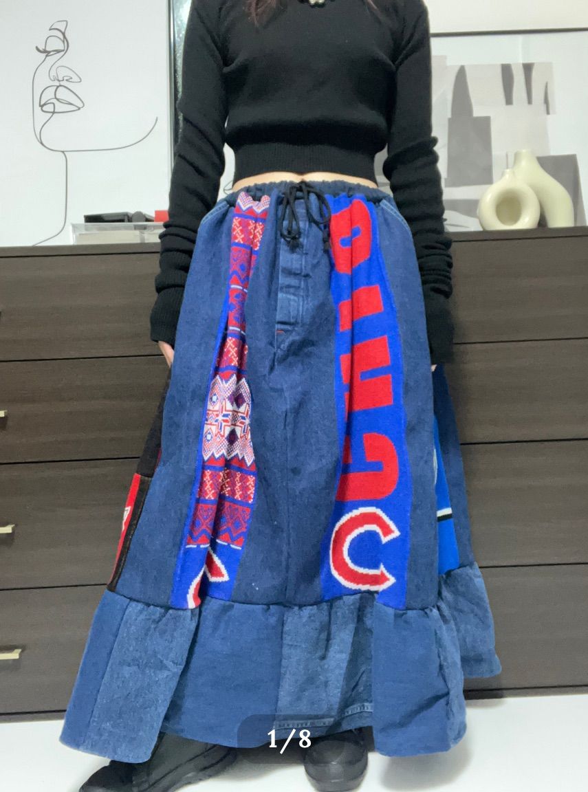 ﾘﾒｲｸ古着 remakeードッキングスカート ロングスカート デニム フリル