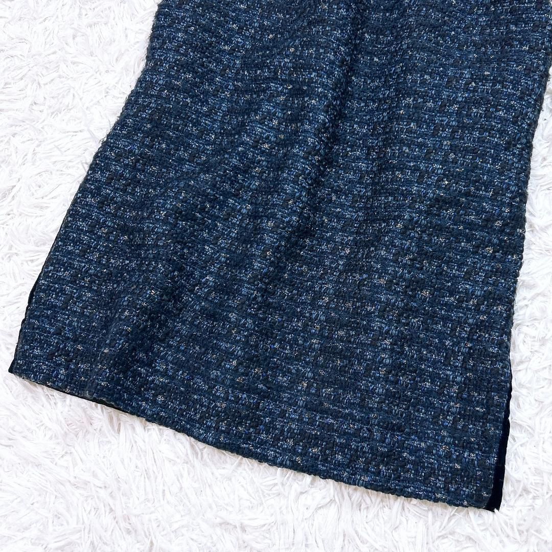 美品】FOXEY ツイードベロア切替ワンピース ベロア ネイビー 40 - メルカリ