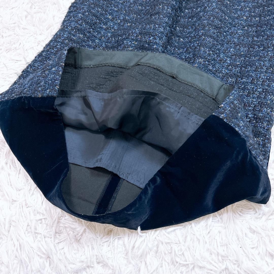 美品】FOXEY ツイードベロア切替ワンピース ベロア ネイビー 40 - メルカリ