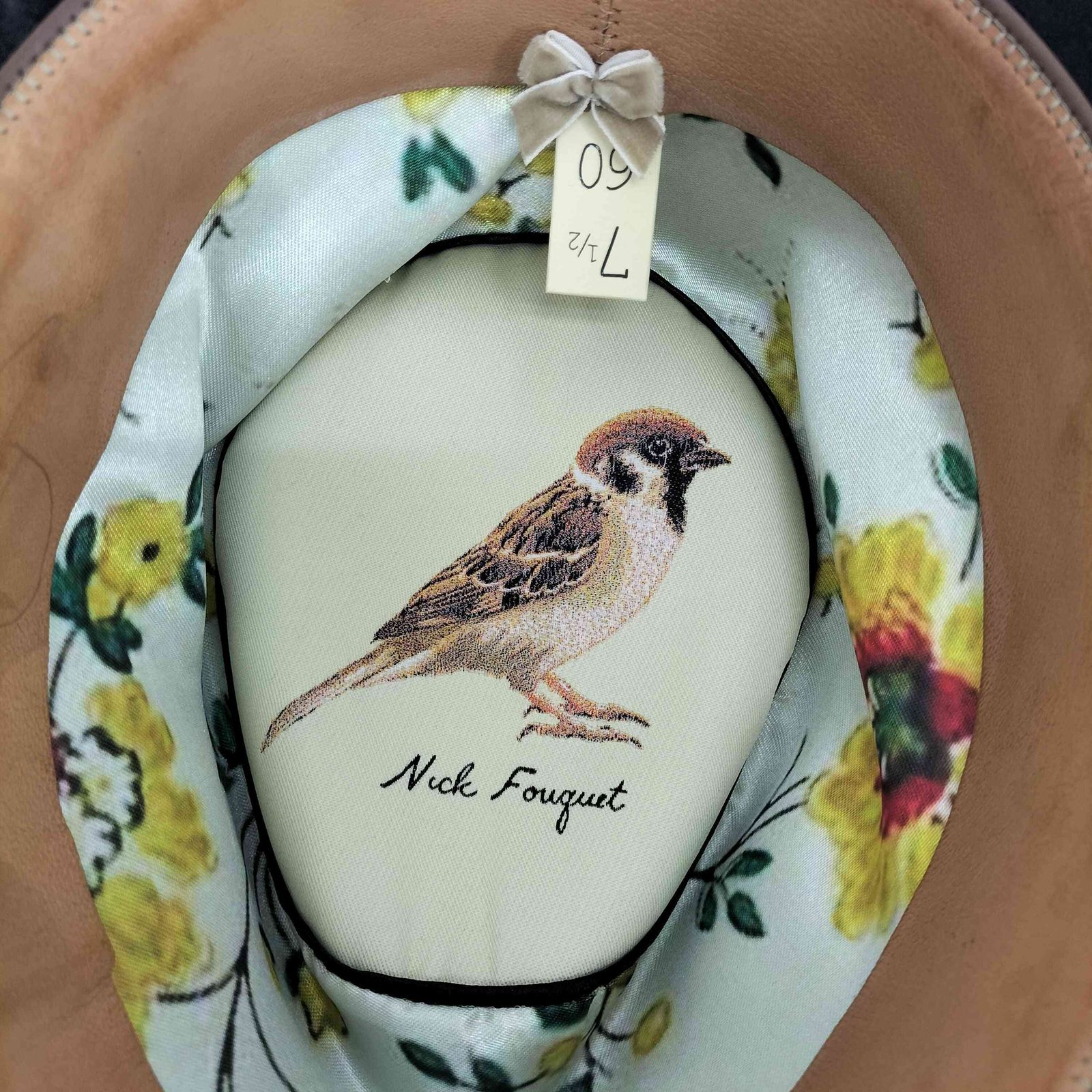 USED古着(ユーズドフルギ) {{Nick Fouquet}} 総柄 リボン装飾 ダメージ加工 ハット import メンズ  7 1/2【中古】【ブランド古着バズストア】 ユーズドフルギ USED古着 総柄 リボン装飾 ダメージ加工 ハット import