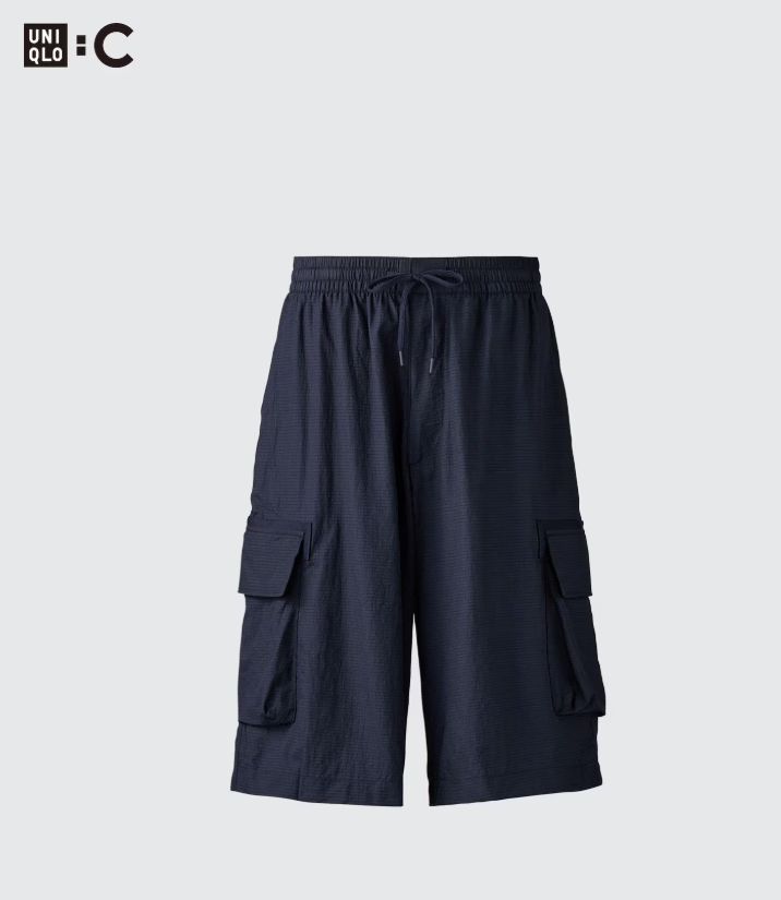 ユニクロU ワイドフィット カーゴ ハーフパンツ ネイビー | L